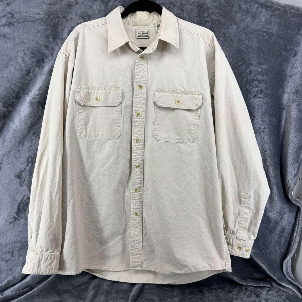 Men's L. L. Bean Khaki Button Down Long Sleeve Work Shirt Large Tall LL Bean